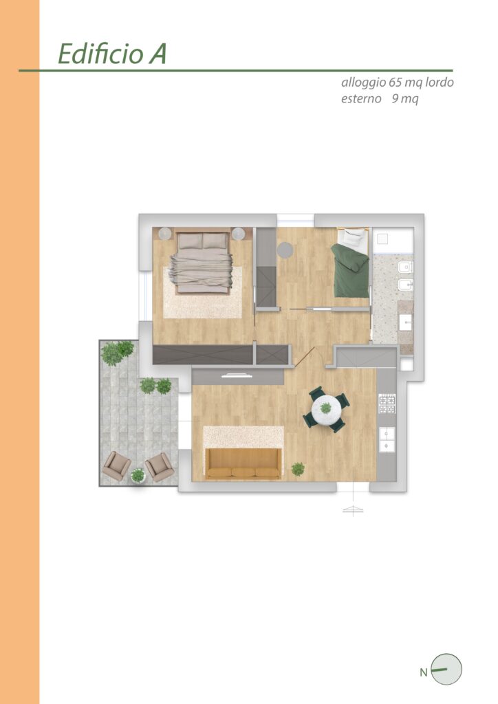 River House – Planimetria Alloggio 65 mq. lordo esterno 9 mq.