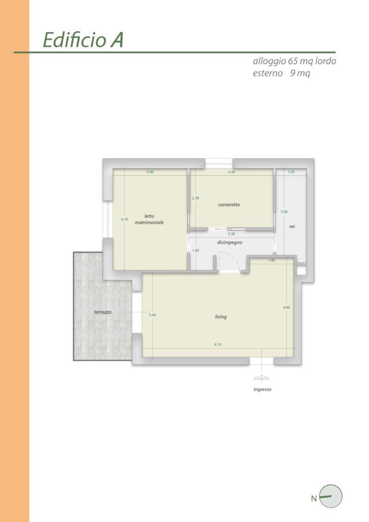 River House – Planimetria Alloggio 65 mq. lordo esterno 9 mq.