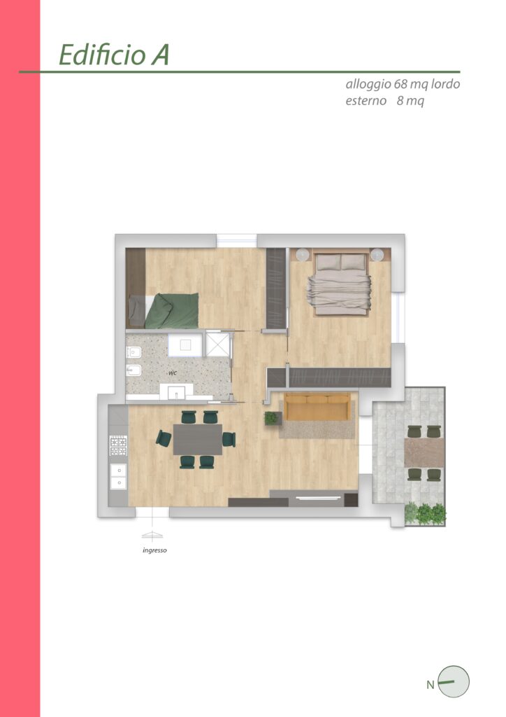 River House - Planimetria Alloggio 68 mq. lordo esterno 8 mq.