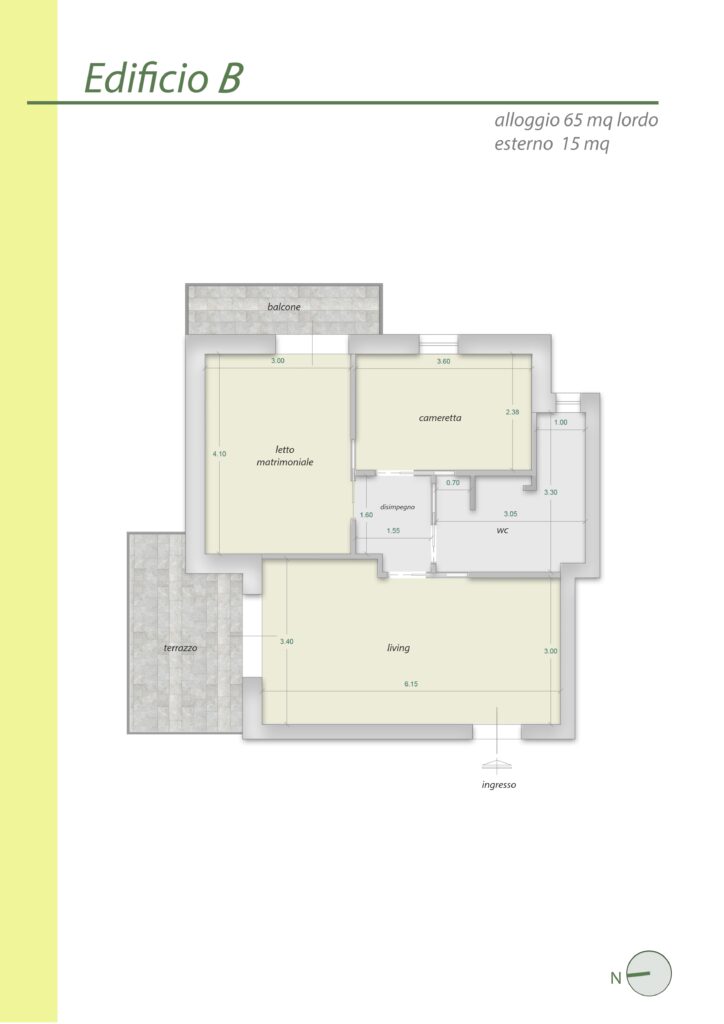 River House – Planimetria Alloggio 65 mq. lordo esterno 15 mq.