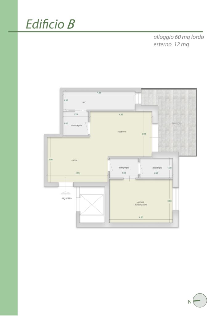 River House – Planimetria Alloggio 60 mq. lordo esterno 12 mq.