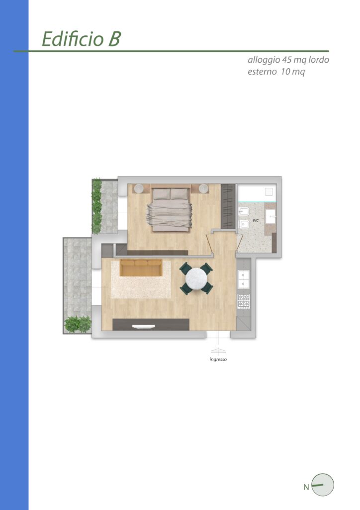 River House – Planimetria Alloggio 45 mq. lordo esterno 10 mq.