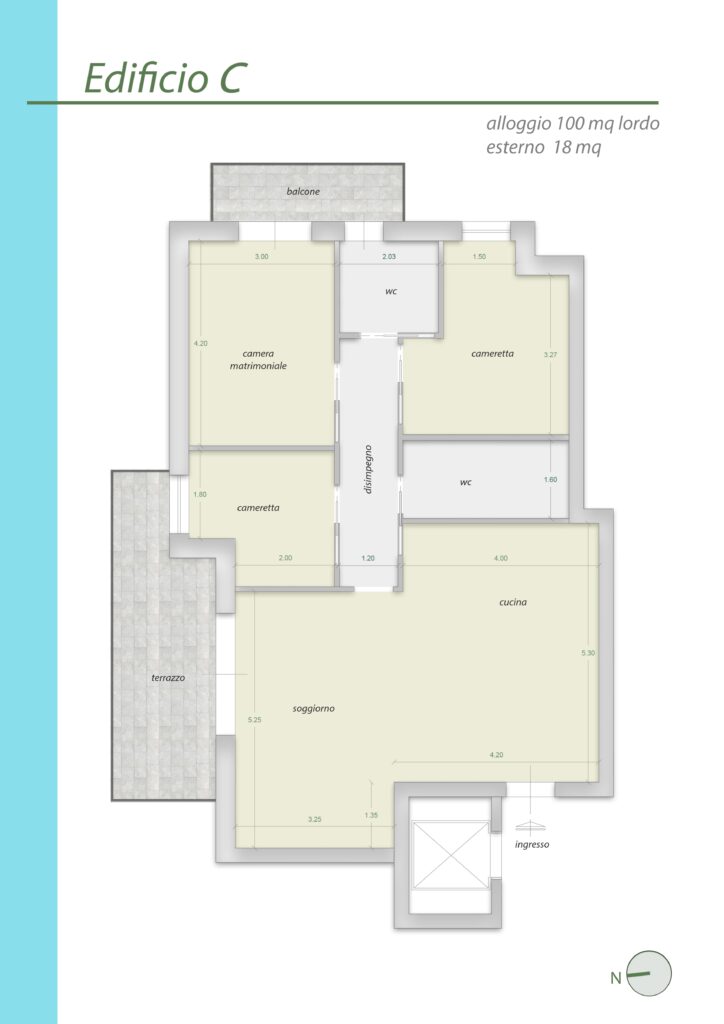 River House – Planimetria Alloggio 100 mq. lordo esterno 18 mq.